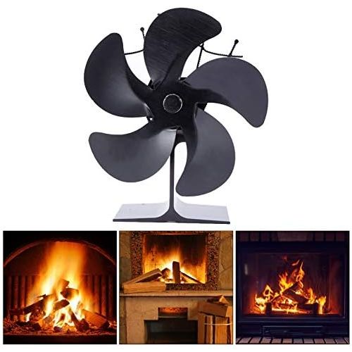  FLAMEER Heat Powered Stove Fan, 5-Blade Auto-Sensing Fireplace Fan for Wood/Log Burner/Fireplace, Eco Friendly & Efficient Wood Stove Fan - Black