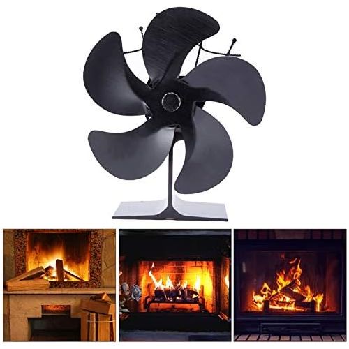  FLAMEER Heat Powered Stove Fan, 5-Blade Auto-Sensing Fireplace Fan for Wood/Log Burner/Fireplace, Eco Friendly & Efficient Wood Stove Fan - Black