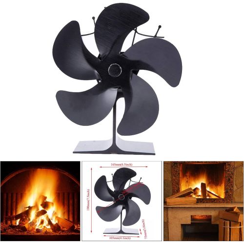  FLAMEER Heat Powered Stove Fan, 5-Blade Auto-Sensing Fireplace Fan for Wood/Log Burner/Fireplace, Eco Friendly & Efficient Wood Stove Fan - Black