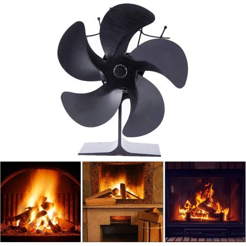  FLAMEER Heat Powered Stove Fan, 5-Blade Auto-Sensing Fireplace Fan for Wood/Log Burner/Fireplace, Eco Friendly & Efficient Wood Stove Fan - Black