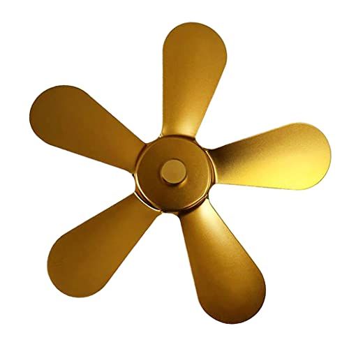  FLAMEER 5 Blades Stove Fan Attachment Heat Powered Wood/Log Burner Fan Blade Eco Friendly Heat Circulation for Fireplace Accessories Gold