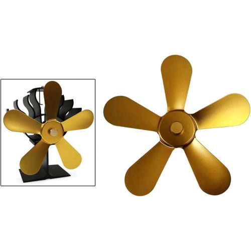  FLAMEER 5 Blades Stove Fan Attachment Heat Powered Wood/Log Burner Fan Blade Eco Friendly Heat Circulation for Fireplace Accessories Gold