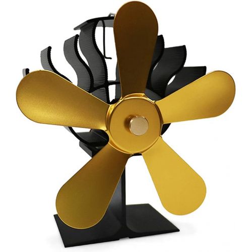  FLAMEER 5 Blades Stove Fan Attachment Heat Powered Wood/Log Burner Fan Blade Eco Friendly Heat Circulation for Fireplace Accessories Gold