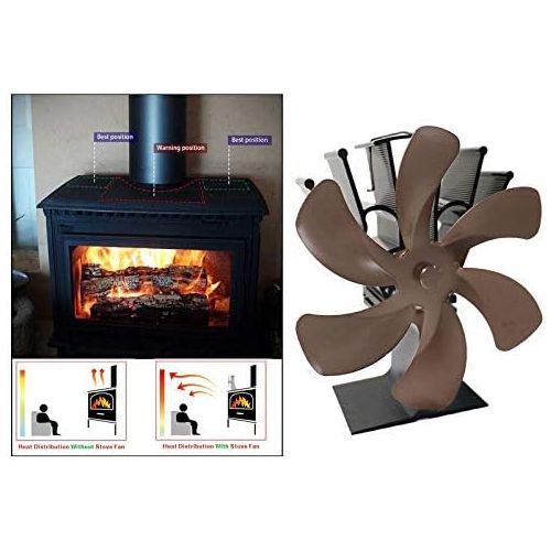  FLAMEER Upgraded 6 Blade Fireplace Fan Heat Powered Stove Fan for Wood/Log Burner/Fireplace Eco Friendly and Efficient Heat Distribution Fan，Round Bronze