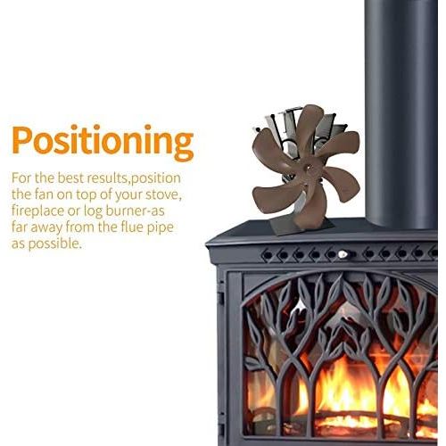  FLAMEER Upgraded 6 Blade Fireplace Fan Heat Powered Stove Fan for Wood/Log Burner/Fireplace Eco Friendly and Efficient Heat Distribution Fan，Round Bronze