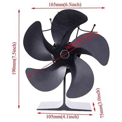  FLAMEER Heat Powered Stove Fan, 5 Blade Auto Sensing Fireplace Fan for Wood/Log Burner/Fireplace, Eco Friendly & Efficient Wood Stove Fan Black