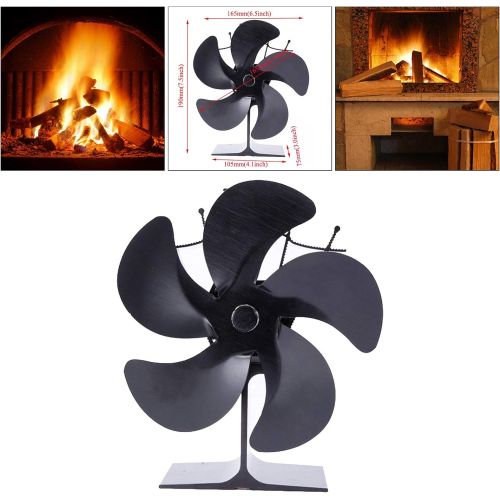  FLAMEER Heat Powered Stove Fan, 5 Blade Auto Sensing Fireplace Fan for Wood/Log Burner/Fireplace, Eco Friendly & Efficient Wood Stove Fan Black