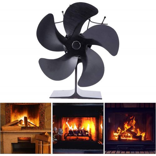  FLAMEER Heat Powered Stove Fan, 5 Blade Auto Sensing Fireplace Fan for Wood/Log Burner/Fireplace, Eco Friendly & Efficient Wood Stove Fan Black