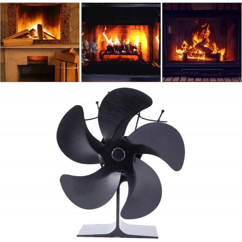  FLAMEER Heat Powered Stove Fan, 5 Blade Auto Sensing Fireplace Fan for Wood/Log Burner/Fireplace, Eco Friendly & Efficient Wood Stove Fan Black