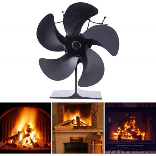  FLAMEER Heat Powered Stove Fan, 5 Blade Auto Sensing Fireplace Fan for Wood/Log Burner/Fireplace, Eco Friendly & Efficient Wood Stove Fan Black