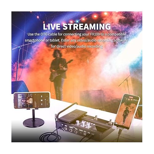  FLAMMA FX100 Guitar Multi-effects Pedal with 55 Amp Models 151 Built-in Effects 80' Looper 40 Drum Machine 10 3rd Party IR Slots Headphone OTG for Home Practice Performance Live Streaming