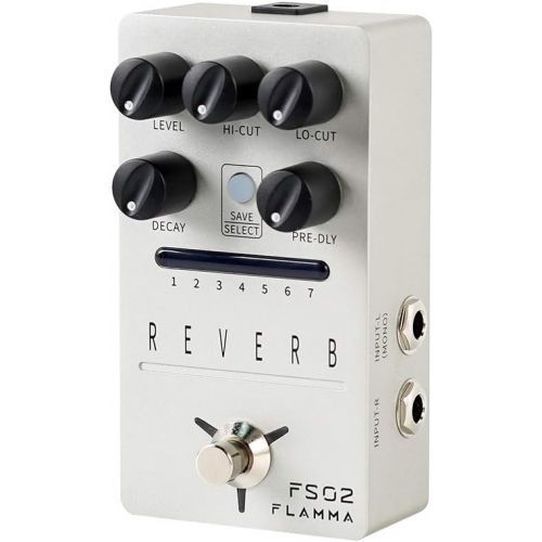  FLAMMA FS02 Reverb Guitar Pedal Stereo Digital Effects Pedal 7 Storable Preset Slots 7 Reverb Effects Room Hall Church Cave Plate Spring Mod True Bypass Trail On