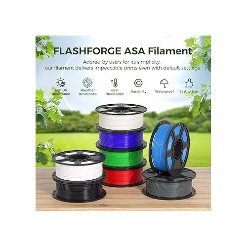  FLASHFORGE ASA Filament 1.75mm Iron Grey, 3D Printer Filament 1kg (2.2lbs) Spool, Dimensional Accuracy +/- 0.02mm, Durable, High UV-Resistant, Perfect for Printing Outdoor Functional Parts