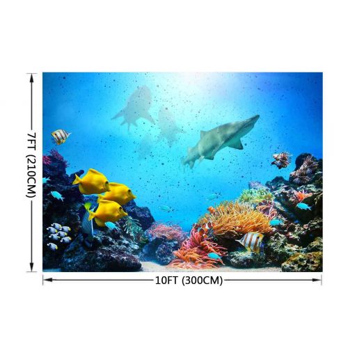  FLASIY Underwater World Backdrop for Photography 10x7ft Shark Coral Photo Backgrounds for Children Studio Party Photo Booth Props XCAY492