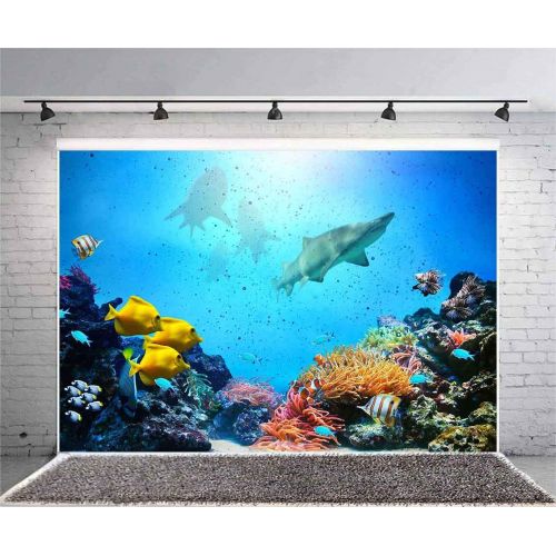  FLASIY Underwater World Backdrop for Photography 10x7ft Shark Coral Photo Backgrounds for Children Studio Party Photo Booth Props XCAY492
