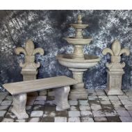 FLEURDELISSTATUARY Three Tier Renaissance Fountain with FDL Finials Package Cement Water Feature Concrete Garden Fountain Cast Stone European Fountain