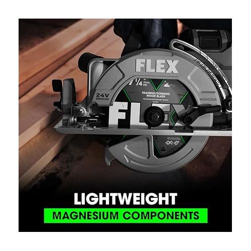  FLEX 24V Brushless Cordless 7-1/4-Inch Rear Handle Circular Saw Kit with 10.0Ah Stacked Lithium Battery and 280W Rapid Charger - FX2141R-1J