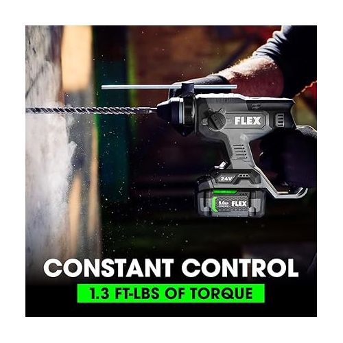  FLEX 24V Brushless Cordless 7/8-Inch SDS Plus 1.3 Ft-Lbs Torque Rotary Hammer Kit with 5.0Ah Lithium Battery and 160W Fast Charger - FX1531-1C, Grey/Black