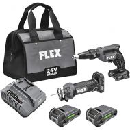 FLEX 24V Brushless Cordless 2-Tool Combo Kit: Drywall Screw Gun and Cut Out Tool with (2) 2.5Ah Lithium Battery and 160W Fast Charger - FX203-2AA