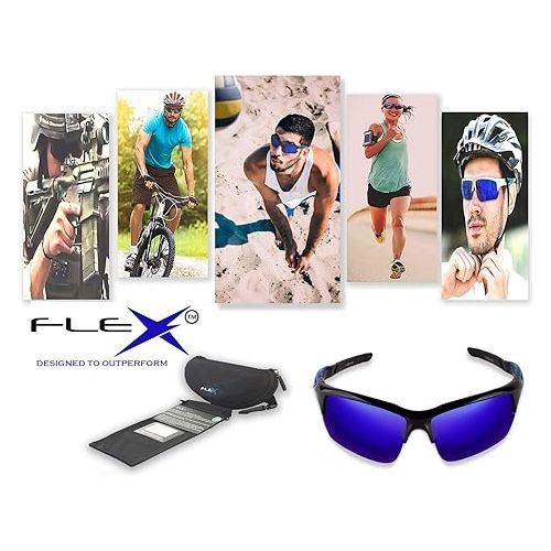  FLEX Polarized Sports Sunglasses for Men & Women. Ultra Tough Lightweight Frame w/HD lens for Cycling Driving Fishing Golf