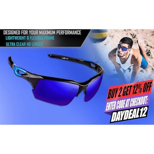  FLEX Polarized Sports Sunglasses for Men & Women. Ultra Tough Lightweight Frame w/HD lens for Cycling Driving Fishing Golf