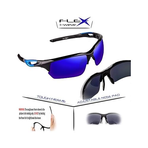  FLEX Polarized Sports Sunglasses for Men & Women. Ultra Tough Lightweight Frame w/HD lens for Cycling Driving Fishing Golf