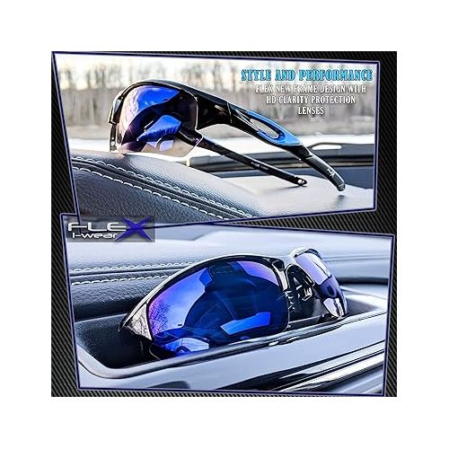  FLEX Polarized Sports Sunglasses for Men & Women. Ultra Tough Lightweight Frame w/HD lens for Cycling Driving Fishing Golf