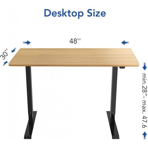  FLEXISPOT EC1 Electric Height Adjustable Standing Desk Heavy Duty Steel Stand Up Desk Frame w/Automatic Smart Keypad (EC1 Classic Black Frame + 48 in Maple Top)