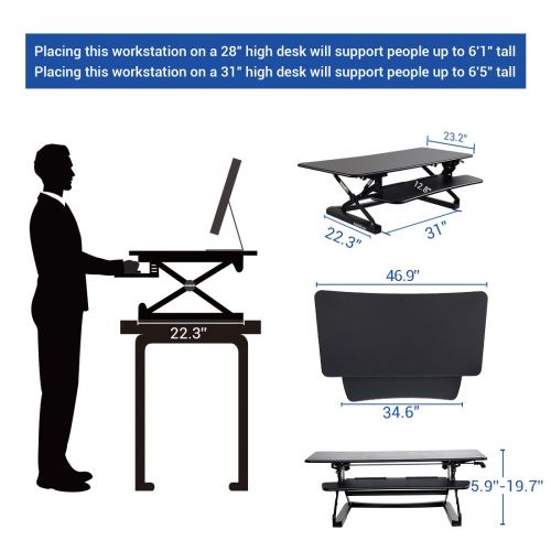  FLEXISPOT FlexiSpot 47 Standing Desk Converter with Quick Release Keyboard Tray Computer Desk,Black (M3B)