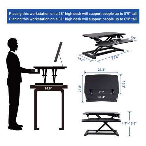  FLEXISPOT FlexiSpot Stand Up Desk Converter -28 Standing Desk Riser with Deep Keyboard Tray for Laptop (28, Black, M7B)