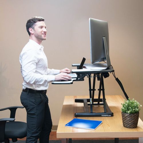  FLEXISPOT FlexiSpot Stand Up Desk Converter -28 Standing Desk Riser with Deep Keyboard Tray for Laptop (28, Black, M7B)