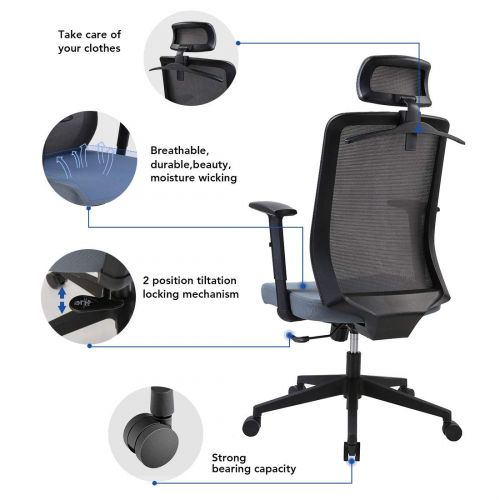  FLEXISPOT FlexiSpot OC2U Ergonomics Executive Office Chair Swivel Height Adjustable Seat Headrest Armrest on Caster Wheels, Airy Blue