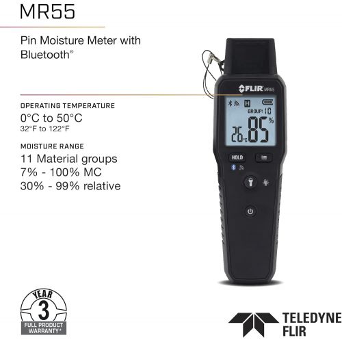  FLIR MR55 - Pin Moisture Meter with Bluetooth for Instant Data Sharing via the FLIR Tools Mobile app.
