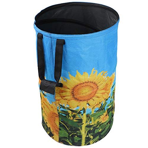  FLORA GUARD 32 Gallon Garden Bag - Reusable Pop-up Gardening Bag, Sun Flower Print Collapsible Canvas Portable Yard Waste Bag