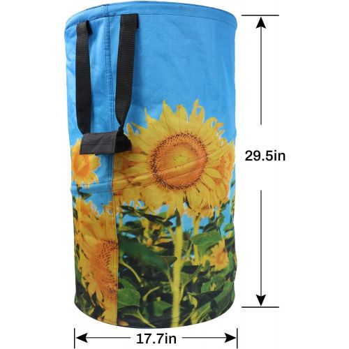  FLORA GUARD 32 Gallon Garden Bag - Reusable Pop-up Gardening Bag, Sun Flower Print Collapsible Canvas Portable Yard Waste Bag
