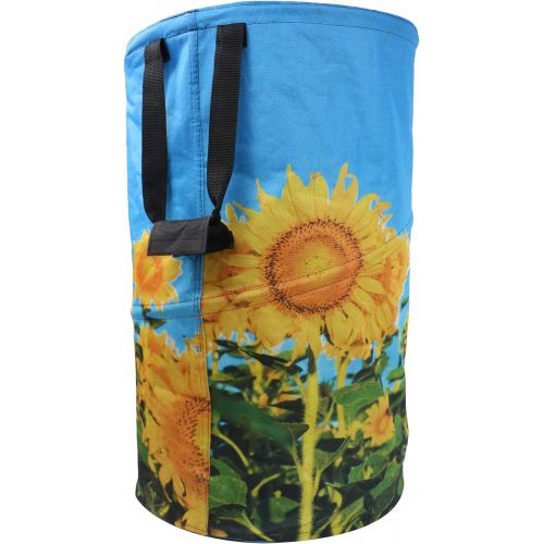  FLORA GUARD 32 Gallon Garden Bag - Reusable Pop-up Gardening Bag, Sun Flower Print Collapsible Canvas Portable Yard Waste Bag