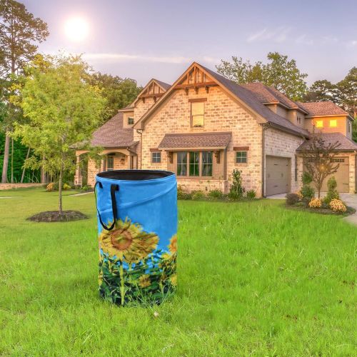  FLORA GUARD 32 Gallon Garden Bag - Reusable Pop-up Gardening Bag, Sun Flower Print Collapsible Canvas Portable Yard Waste Bag