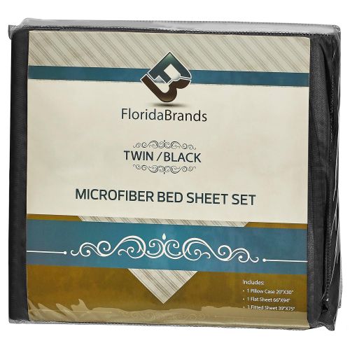  FLORIDA BRANDS Bed Sheet Set - Luxury Super Soft Brushed Microfiber - Allergy Free - Machine Washable - Wrinkle and Fade Resistant- 3-Piece (Twin, Black)