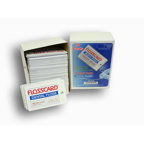  FLOSSCARD (Box of 50 Cards) 12 Yards of Dental Floss in a Credit Card Shaped Dispenser