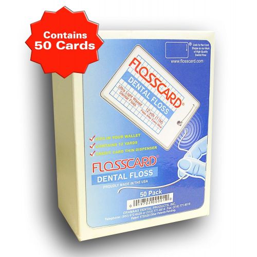  FLOSSCARD (Box of 50 Cards) 12 Yards of Dental Floss in a Credit Card Shaped Dispenser