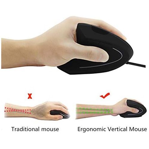  FLY WAY Left Handed Mouse,Ergonomic Vertical USB Wired Mouse 800/1200/1600 DPI Optical 6 Buttons Gaming Mice for PC Laptop Computer Desktop Mac (Left Hand)