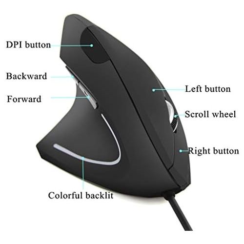  FLY WAY Left Handed Mouse,Ergonomic Vertical USB Wired Mouse 800/1200/1600 DPI Optical 6 Buttons Gaming Mice for PC Laptop Computer Desktop Mac (Left Hand)