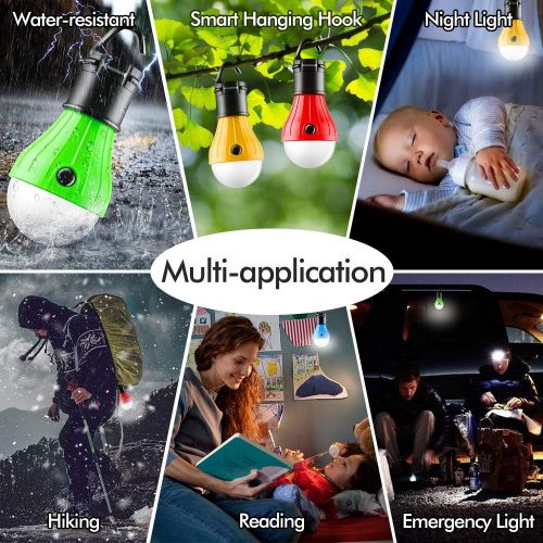  FLY2SKY Tent Lamp Portable LED Tent Light 4 Packs Clip Hook Hurricane Emergency Lights LED Camping Light Bulb Camping Tent Lantern Bulb Camping Equipment for Camping Hiking Backpac