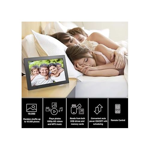  Digital Picture Frame 10.1 inch - Slideshow Electronic Photo Display with Motion Sensor and Auto-Rotation/180°HD IPS/Background Music/Calendar/Remote Control by FLYAMAPIRIT