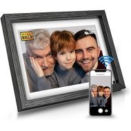 Digital Picture Frame 32G WiFi - 10 inch Digital Photo Frame with Motion Sensor. Free App Share Photos and Videos with Touch Screen and Delicate Wood Frame by FLYAMAPIRIT