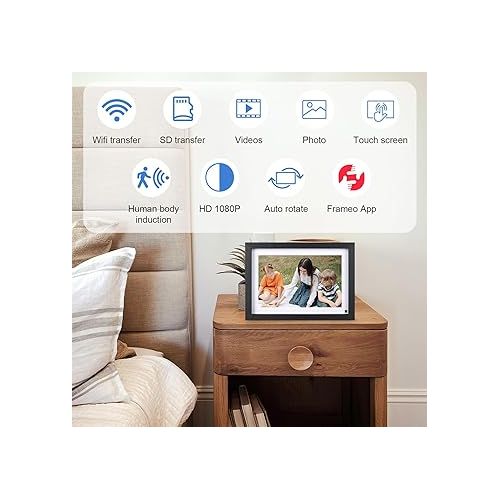  Digital Picture Frame 32G WiFi - 10 inch Digital Photo Frame with Motion Sensor. Free App Share Photos and Videos with Touch Screen and Delicate Wood Frame by FLYAMAPIRIT