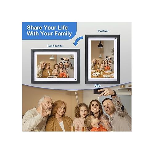  Digital Picture Frame 32G WiFi - 10 inch Digital Photo Frame with Motion Sensor. Free App Share Photos and Videos with Touch Screen and Delicate Wood Frame by FLYAMAPIRIT