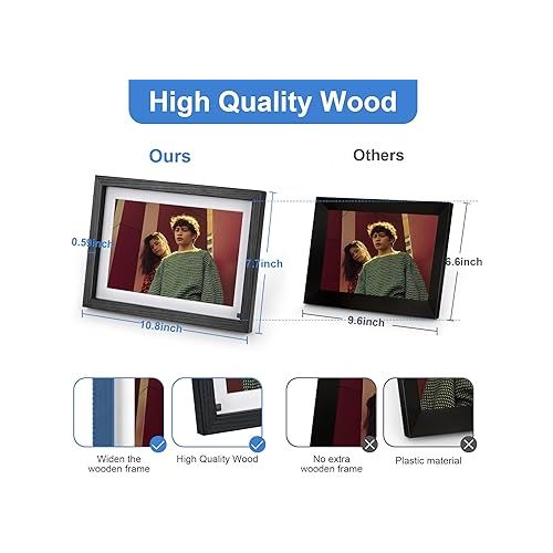  Digital Picture Frame 32G WiFi - 10 inch Digital Photo Frame with Motion Sensor. Free App Share Photos and Videos with Touch Screen and Delicate Wood Frame by FLYAMAPIRIT