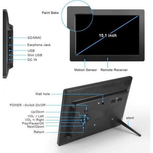  [아마존 핫딜] FLYAMAPIRIT Digital Picture Frame 10.1 inch Electronic Photo Frame with Motion Sensor and Automatic Rotation/High Resolution 1280x800IPS LCD/1080P 720P Video Player/Stereo/MP3/Calendar/clock