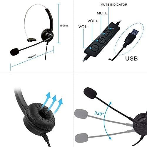  [아마존베스트]FLYEER USB Headsets with Microphone and Inline Audio Control, Noise Cancellation, Wired Broadband PC Headphones for Business, UC, Skype, Lync, Softphone, Call Center, Office, Computer, Ul